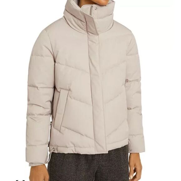 Reiss Dax Puffer Jacket Side Zipper Large in Stone NEW MSRP $545 - Picture 2 of 12